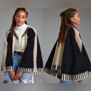 Anthropologie Dusk & Dawn Capelet Sherpa Wool Blend Faux Shearling Cape One Size